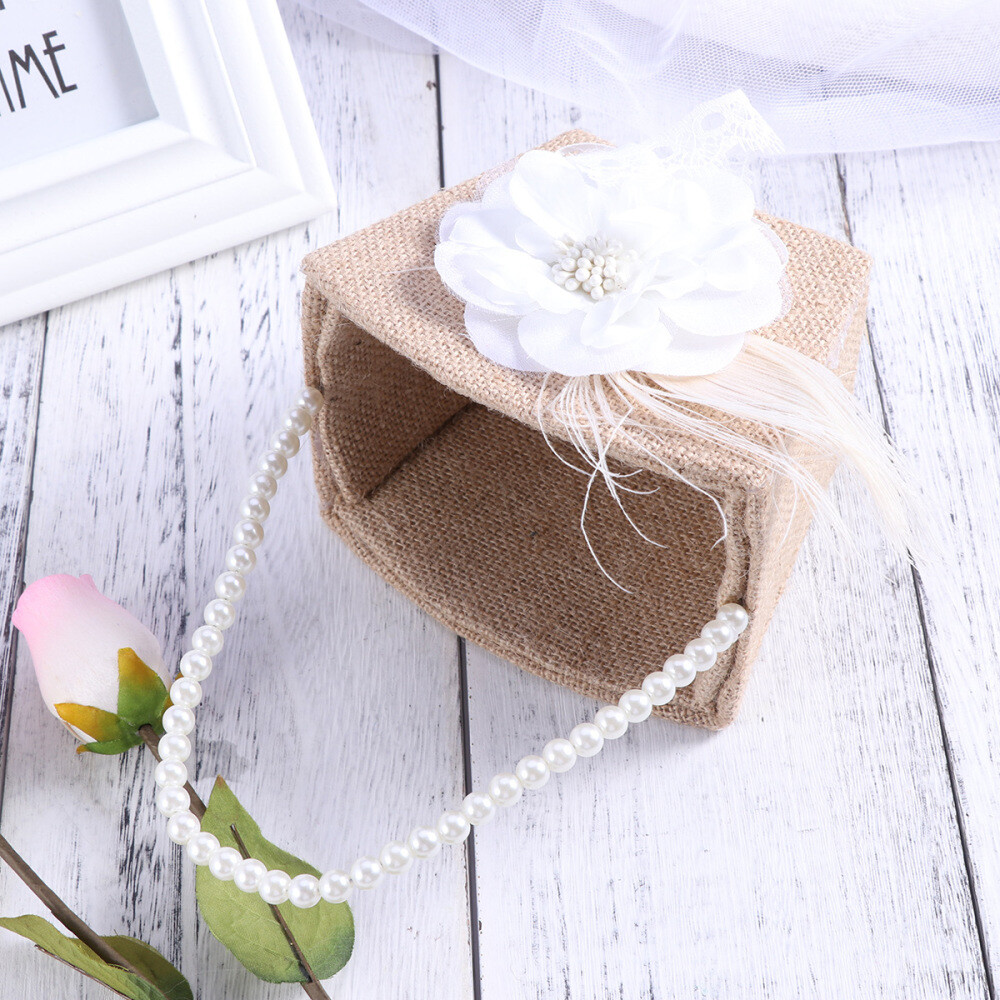 Burlap Flower Girl Basket with Pearl Ribbon for Wedding/Home Decor eBay