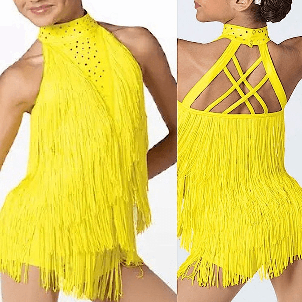 Weissman Dance costume yellow sassy fringe dress Spice Up Your
