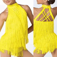 Weissman Dance costume yellow sassy fringe dress Spice Up Your Life 14130 XLC