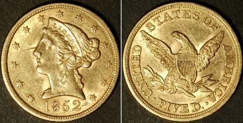 1852 $5 Liberty Gold Half Eagle - Rare Early Date!