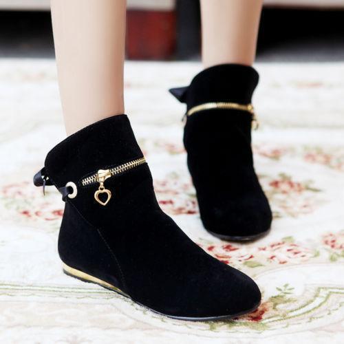 Womens Faux Suede Round Toe Sweet Flat Heels Ankle Boots Pull On Boot ALL US Sz - Picture 2 of 17