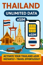 Best Thailand Unlimited Data esim Data Travel e sim High-Speed, 3-15 Days