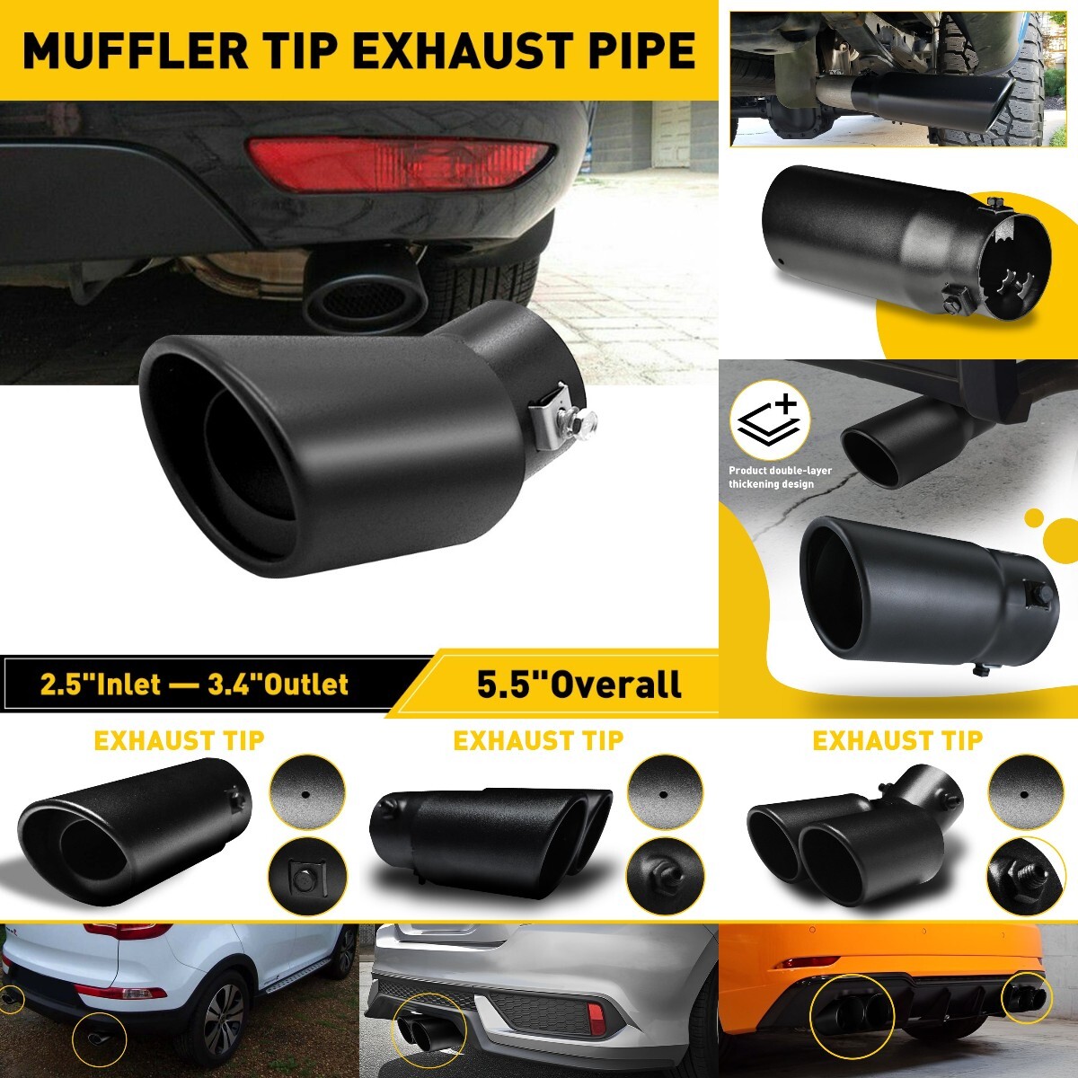 Single/Dual Exhaust Pipe Rear Tail Throat Muffler Stainles Steel Bend/Straight M