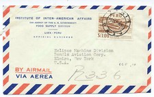 Peru 1954 Airmail Advertising Official Business #459-60 465 Locomotive to NY US