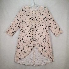Blanc Noir Womens Dress Size L Pink Polka Dot Fuzzy Faux Fur Hi Low Tunic A Line
