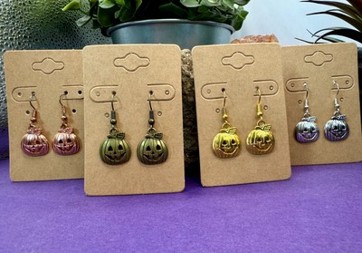 Fall Harvest Halloween Small Pumpkin Charm Dangle Earrings ~Several colors avail