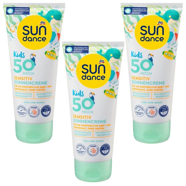3X 100Ml Sun Dance Kids Sensitiv Sonnencreme Tube Lsf 50 Wasserfest Uva Uvb #01-image