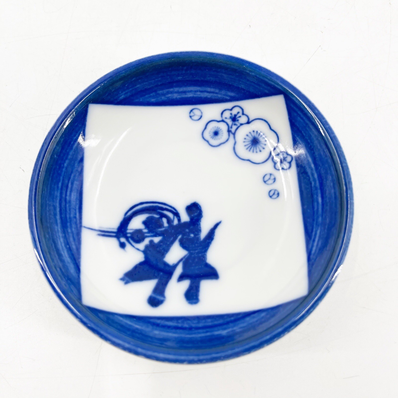 Vintage Japanese Blue And White Porcelain Trinket Dish Soy Sauce Bowl Flowers