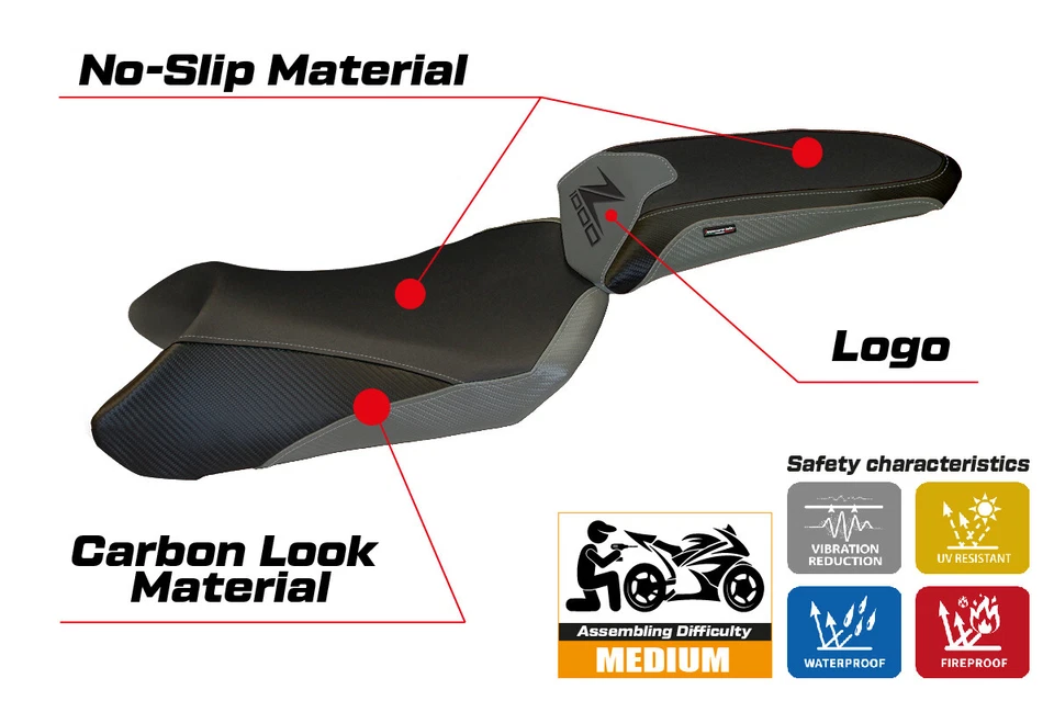 Capa de Assento Kawasaki Ninja 1000 2011-2013 2014 2015 2016 Tappezzeria Cinza Preto - Imagem 3 de 4