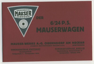 6/24 PS Mauserwagen 1923 Mauser Werke Oberndorf a Neckar Prospekt sales brochure
