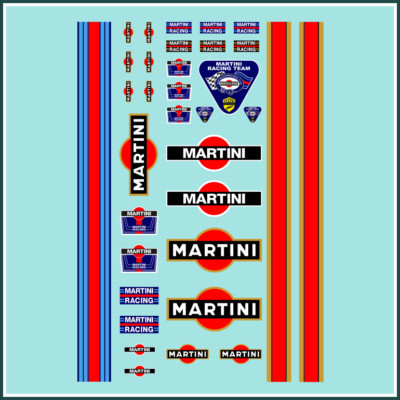 Waterslide Decal 1:24 / 1:18 - 34tlg. Martini Racing Slotcar Gasloine USA Muscle