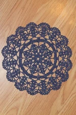New Hand Crocheted Doily- midnight with metallic silver