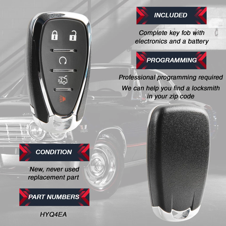 Remote 5-Button Car Key Fob for 2016 2017 2018 2019 Chevrolet Camaro (HYQ4EA) - Imagem 4 de 4