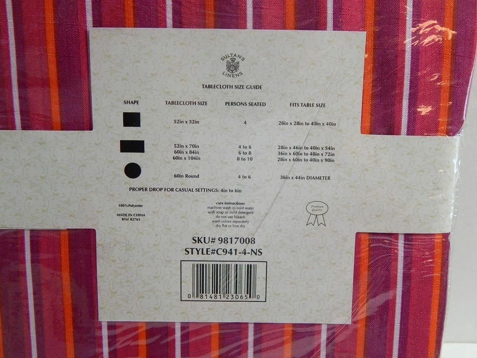 Mantel de tela Sultan's Linens 52 x 70 oblongo multicolor a rayas Foto 4 de 4