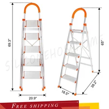 5-step Folding aluminum stool non slip rubber handrail portable household ladder