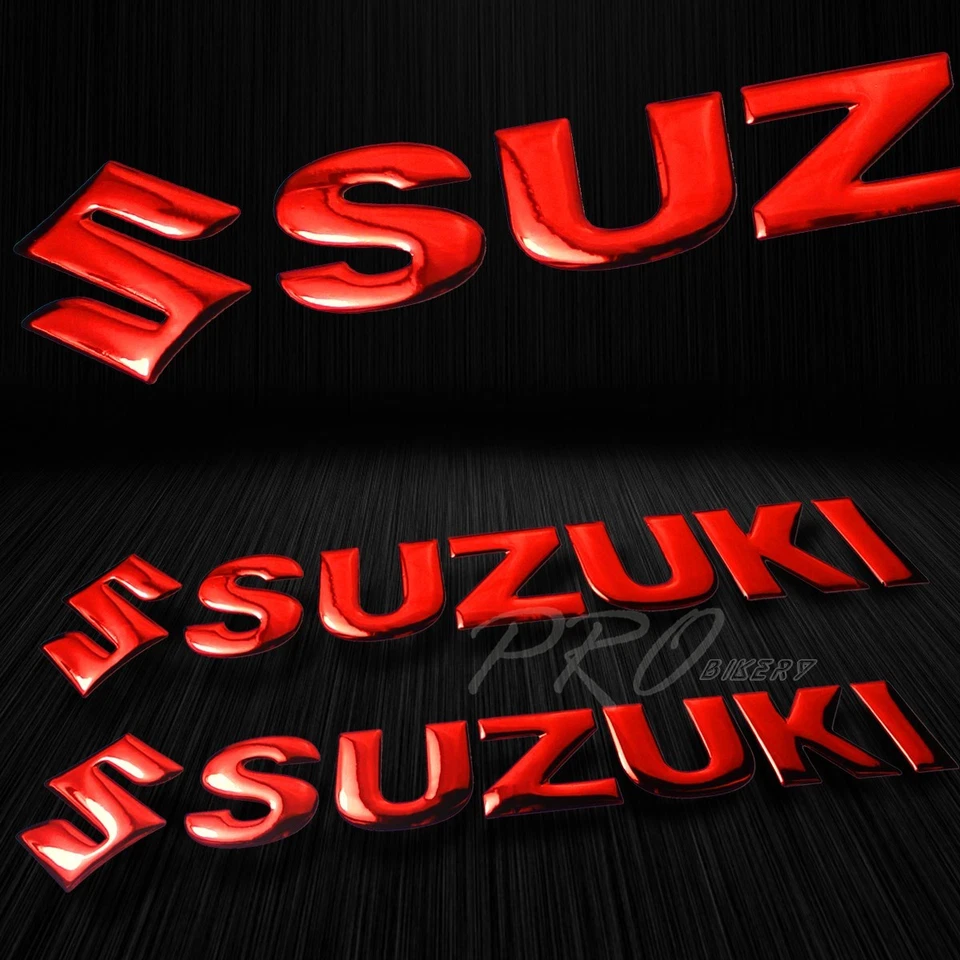 Almohadilla de tanque de fuego tribal roja cromada + logotipo 3D Suzuki de 6" + pegatina emblema carenado carta Foto 2 de 3
