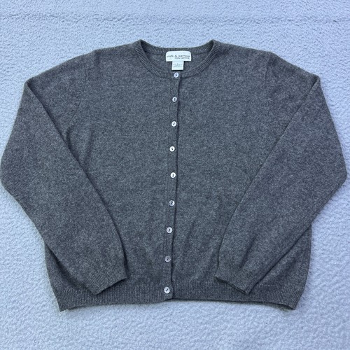 Croft & Barrow Cardigan Sweater Womens L Gray 100% Cashmere Quiet Luxury HOLE