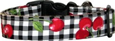 Big Red Cherries on GIngham Custom Handmade Dog Collar