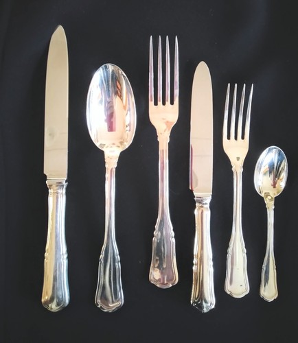 Servizio per 12 posate argento 800, pezzi 82, stile inglese, vedi descrizione - Foto 2 di 11