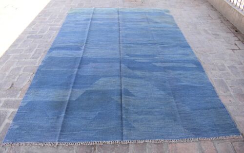 7x10 Ft Hand Woven Afghan Maimana Wool Area Rug Blue Persian Oriental Kilim Rug - Picture 1 of 10