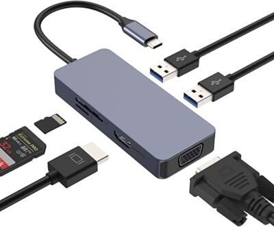 USB C Hub Triple Display Adapter, 6 in 1 Dual Monitor USB Typ C Dock mit 4k...