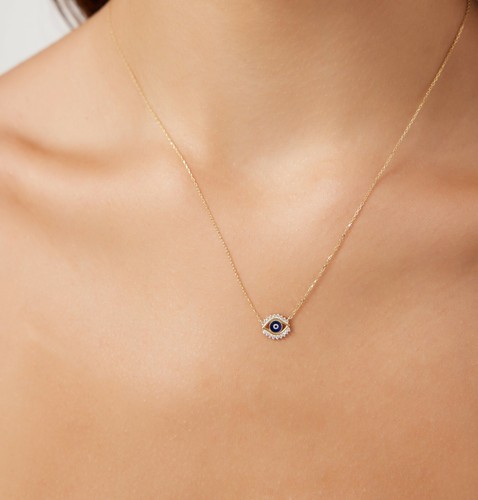 EVIL EYE NECKLACE ,14K SOLID YELLOW 