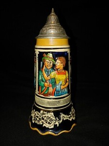 Vtg Musical German Beer Stein 7.25" Cobalt Relief Trink Trink Brüderlein Trink