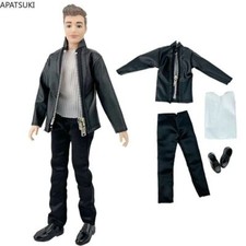 Black Leather Motorcycle Style Clothes Set fit Boy Doll Outfits Jacket Pants