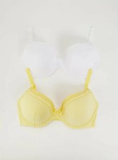 NEW Tu Size Teens 32C Yellow Gingham & White Plunge T-shirt Bras X 2 New 