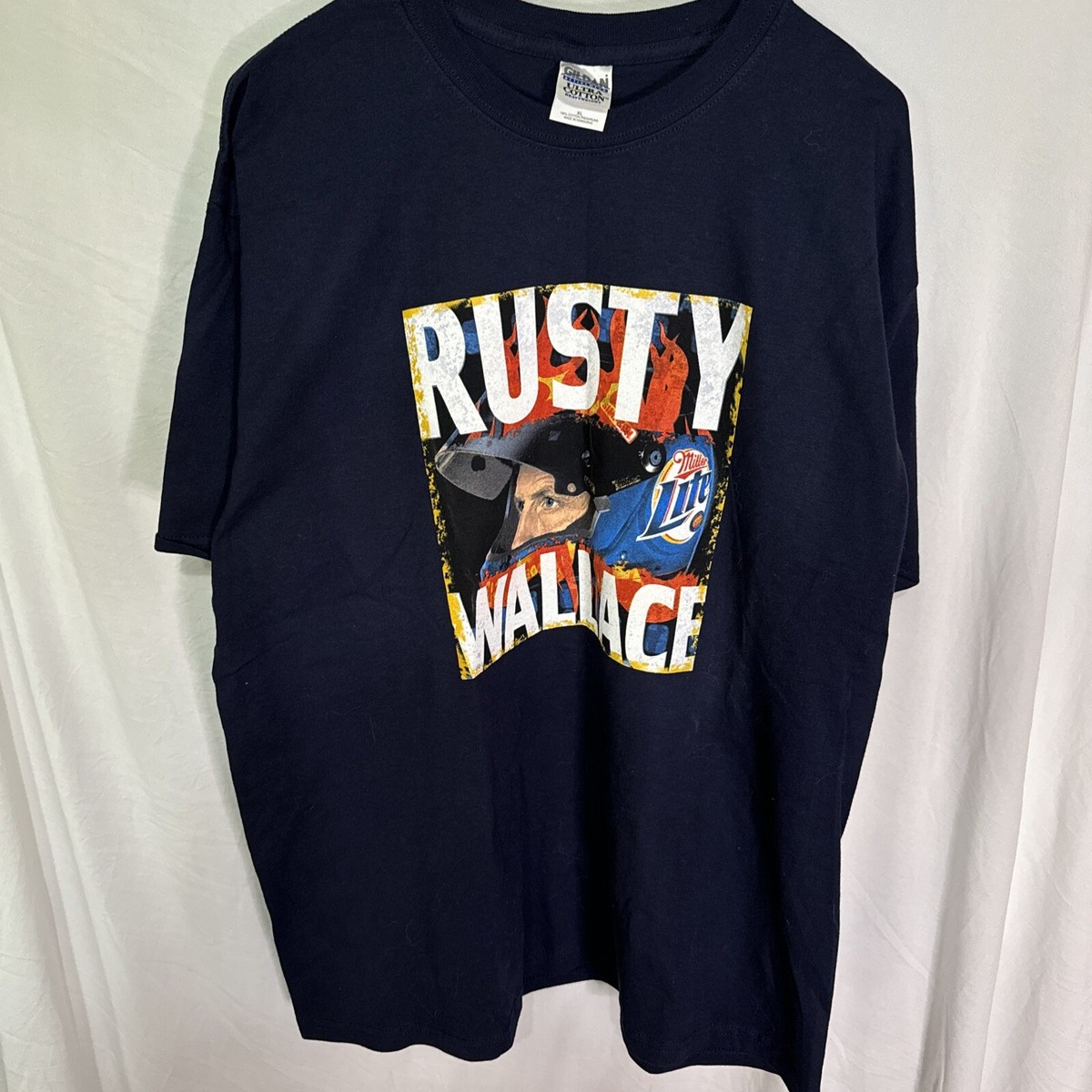 Vintage Rusty Wallace Shirt Size 2XL White Miller Lite Over The Wall Gang NASCAR