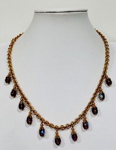Authentic Signed Joan Rivers Vintage Gold Plated Purple Crystal Dangle Necklace 16”+3”