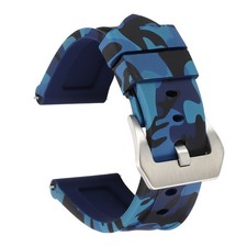 Silicone Watch Bands 24mm Soft Watch Band with Silver Buckle, Camo Dark Blue