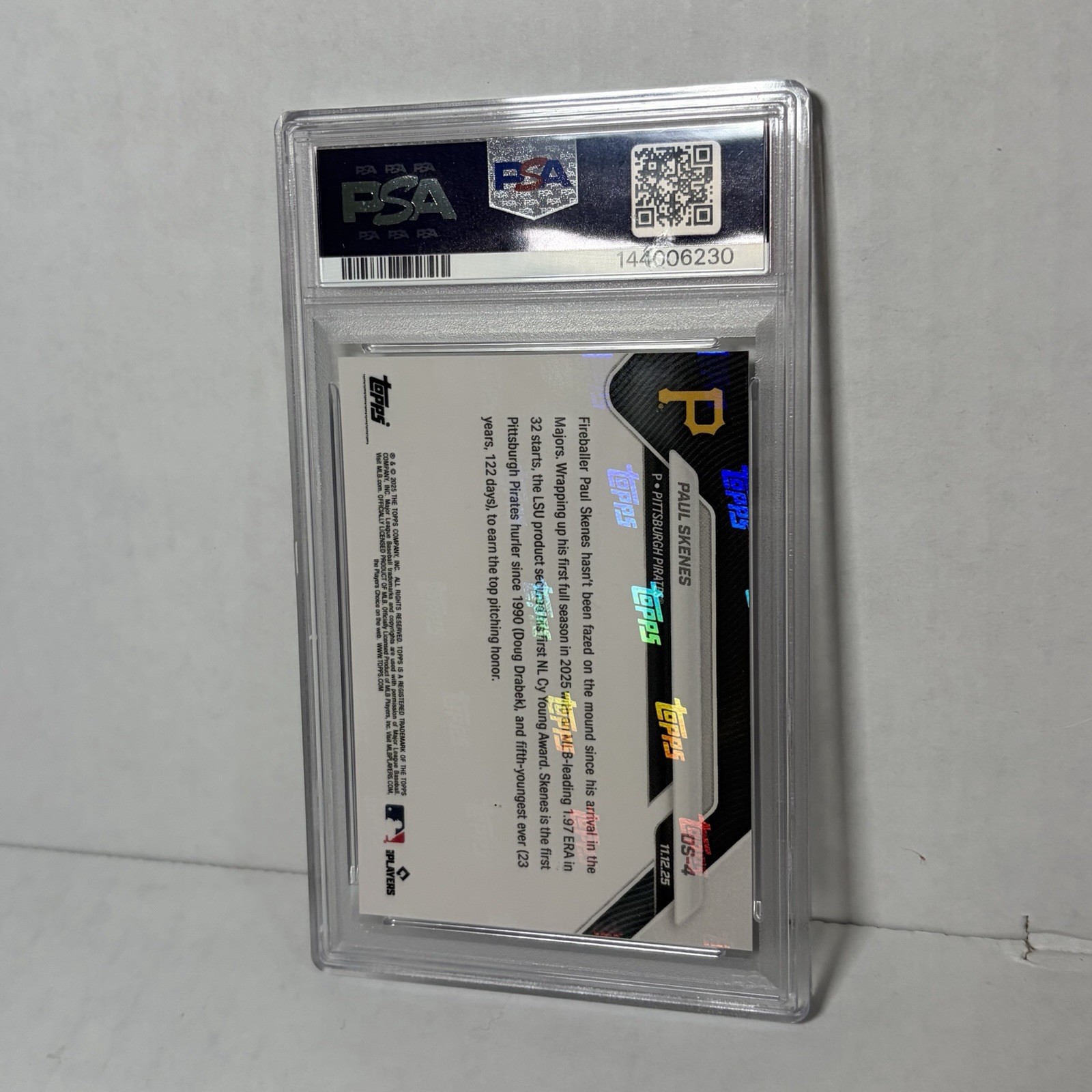 2025 Topps Now Offseason #OS-4 Paul Skenes PSA 10 Cy Young Winner view 2