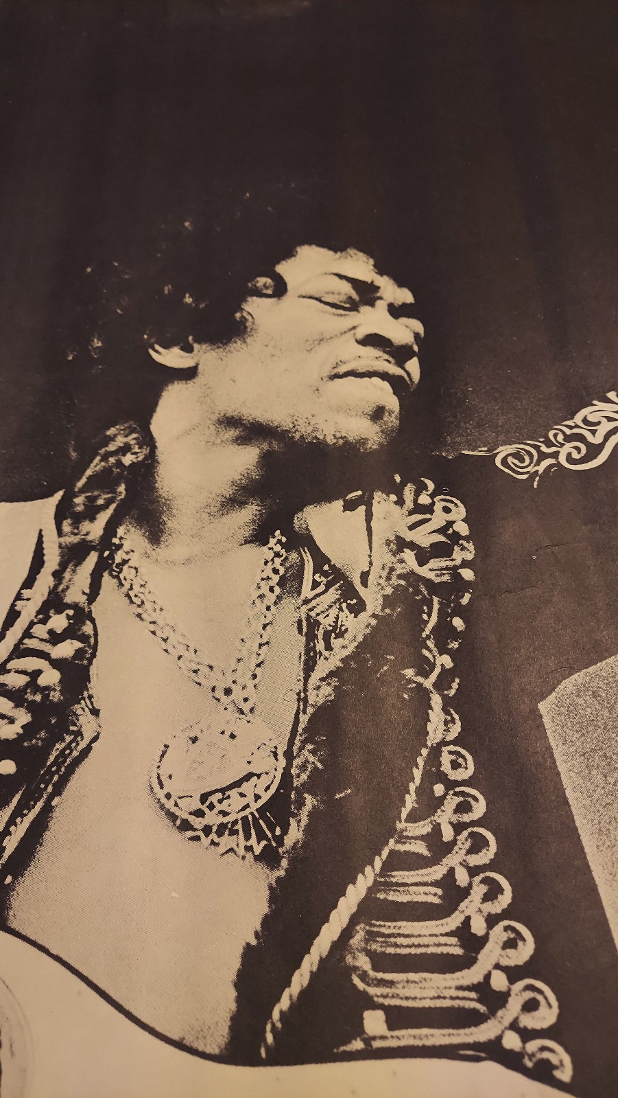 Vintage 1960s Jimi Hendrix Black & White Poster Large 41"x 28.5" Guitar Portrait