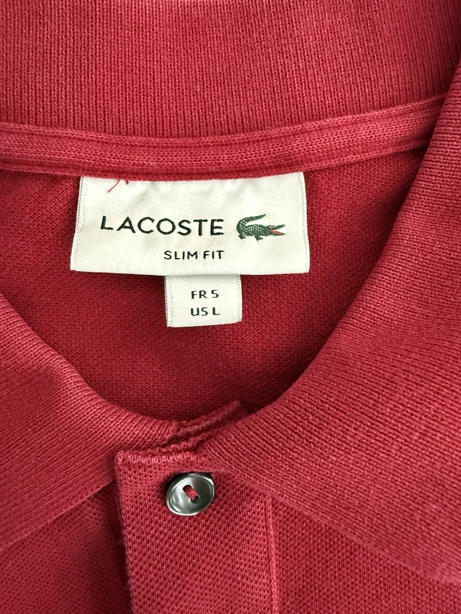 Lacoste Men’s Slim Fit Red Cotton Polo Shirt L Logo Button Collared