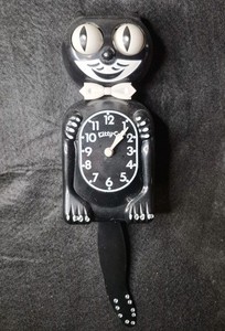 Kit-Cat Classic Kitty Clock Black - Rare VINTAGE - Moving Eyes & Tail - Works!