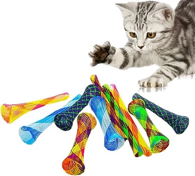 ELEGANTTIN 15 Pcs Cat Spring Toys Set Colorful Nylon Mesh Sticks Interactive Ca
