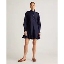 Quince 100% Organic Cotton Poplin Drop Waist Shirt Dress Navy Blue Size XS