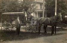 Horse Drawn Hearse Wagon & Men EDMORE MI  Studio c1910 RPPC  Postcard COPY