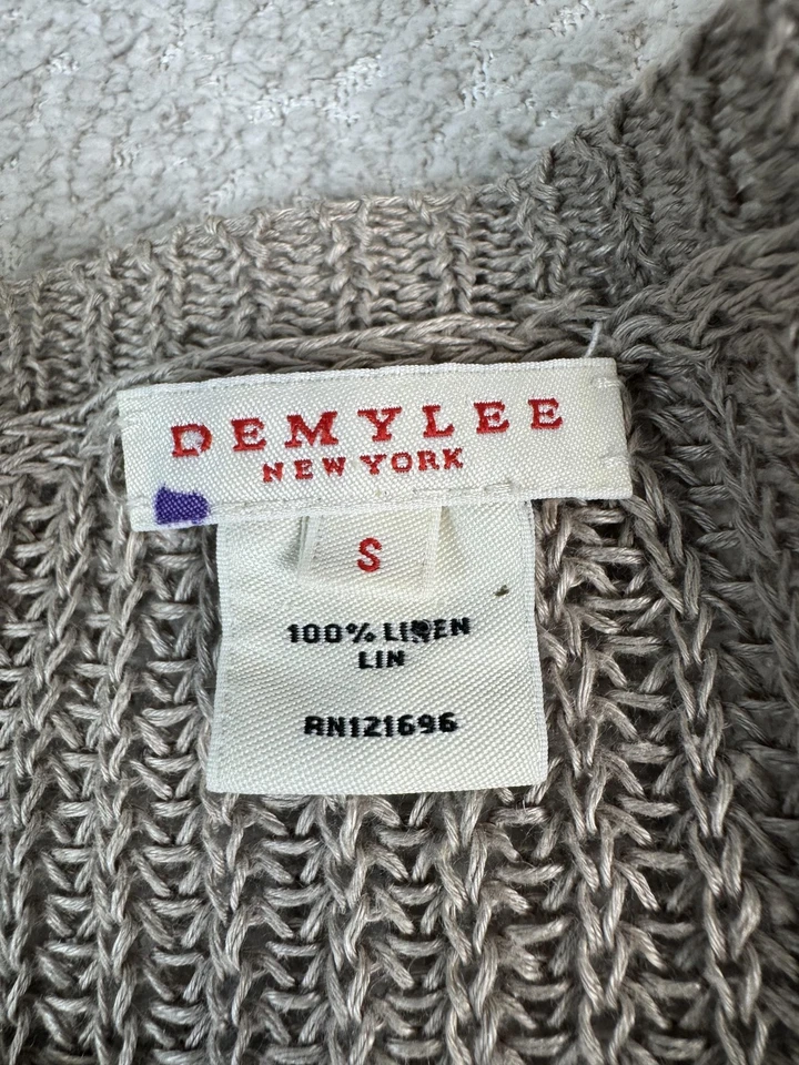 Suéter Demylee Mujer Pequeño Marrón Taupe 100% Lino Tejido Pullover Ligero Foto 2 de 4