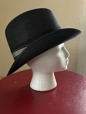 Vintage Beaver Hats Straw Fedora Panama Hat Black Milan w/ Gray Band Size 7 1/8