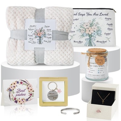 Well Soon Gifts Baskets for Gift, Care Package with Flannel Blanket Christian...