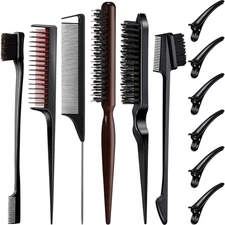 Professional 12-Piece Black Hair Brush Set with Edge Brush and Comb Tools