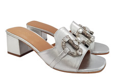 Sandali eleganti Parodi Sunshine pelle argento gioiello tacco 6 cm SCONTO