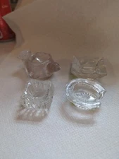 Four Vintage Clear Glass Round Salt Cellars / Dips. Small, Approx. 1.5” As Is