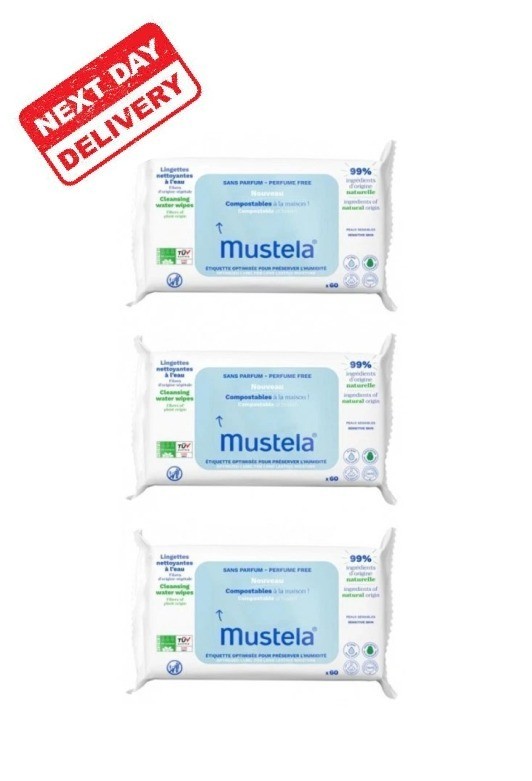Mustela Compostable Unscented Cleansing Wipes 3 x 60 Wipes – Pack of 3 - France