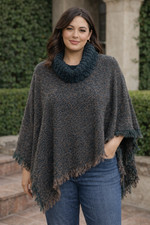 Soft Surroundings Poncho ONE SIZE Cowl Neck Boucle Fringe Pullover