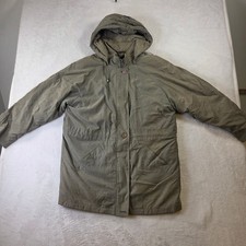London Fog Vintage Hooded Parka Jacket Olive Grn Utility Drawstring Waist Coat L