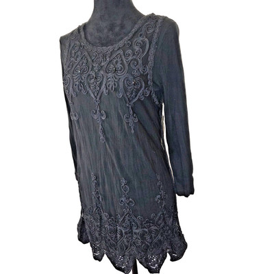 Sheer Lace Embroidered Whimsy Goth Dark Academia Black Dress Size S