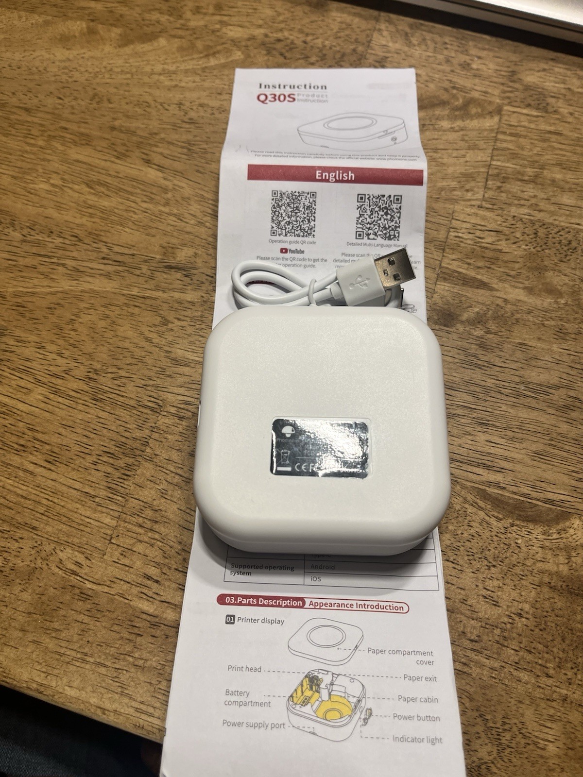 Phomemo Q30S Smart Mini Label Maker New White With Instructions Thermal